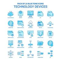 teknologi enhet blå tona ikon packa 25 ikon uppsättningar vektor