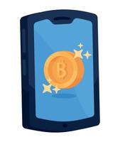 goldenes bitcoin im smartphone vektor