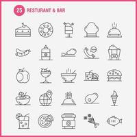 Symbol für Restaurant- und Barlinien für Webdruck und mobiles Uxui-Kit wie Telefon, Chat, Hotel, Weltkarte, Standort, Hotel-Piktogramm-Paketvektor vektor
