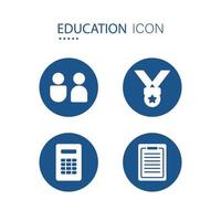Symbol der Bildungsausrüstungsikonen auf blauer Kreisform wie Ikonen wie Piktogramm des Studenten, der Matheausrüstung und des etc. lokalisiert auf weißem Hintergrund. Vektor-Illustration. vektor