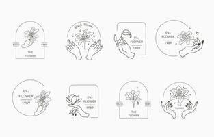 Beauty-Boho-Icon-Sammlung mit Hand, lily.vector Illustration für Symbol, Aufkleber, bedruckbar und Tattoo vektor