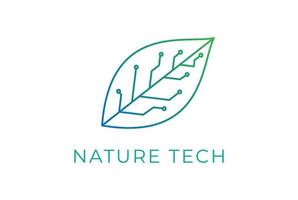 grön blad digital elektronisk krets chip för smart tech logotyp vektor