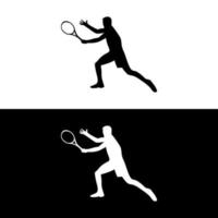 Mann, der Tennis-Silhouette-Stil-Logo spielt vektor