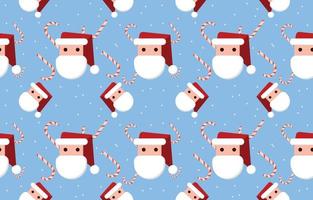sömlös mönster tecknad serie platt stil santa claus ansikte med godis sockerrör, ny år festival jul bakgrund och hälsning kort, present omslag papper, vektor illustration