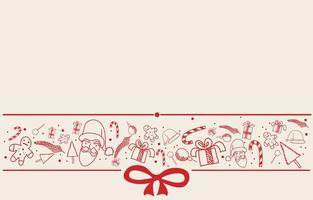 weihnachts- und frohes neues jahr grußkarte, dekoration mit schnee, weihnachtsmann, geschenke und süßigkeiten, festivalgekritzelart, hintergrundvektorillustration vektor
