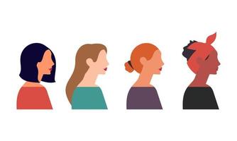 weibliche diverse gesichter unterschiedlicher ethnischer zugehörigkeit. Frauen-Empowerment-Bewegung. Internationale Frauen vektor