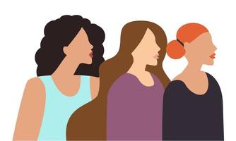 weibliche diverse gesichter unterschiedlicher ethnischer zugehörigkeit. Frauen-Empowerment-Bewegung. Internationale Frauen vektor
