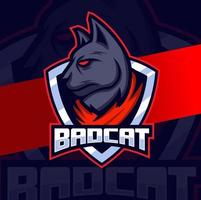 Bad Cat Head Maskottchen Logo Design Charakter für Esport und Sport oder Gaming Logo Konzept vektor
