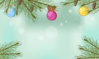 jul kort.jul bakgrund jul träd leksaker och tall branches.vector illustration. vektor