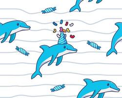 sömlös mönster delfin födelsedag illustration bakgrund vektor