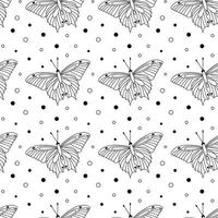 fjärilar och prickar i en linjär stil. sömlös mönster vektor