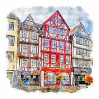 butzbach hessen deutschland aquarell skizze handgezeichnete illustration vektor