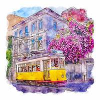 lisboa portugal aquarellskizze handgezeichnete illustration vektor