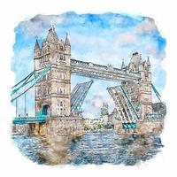 Tower Bridge London Aquarellskizze handgezeichnete Illustration vektor