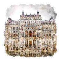 parlamento budapest aquarellskizze handgezeichnete illustration vektor