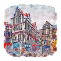 rouen frankreich aquarellskizze handgezeichnete illustration vektor