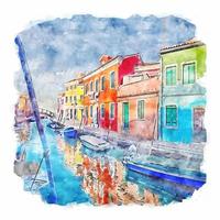 burano ö Italien vattenfärg skiss hand dragen illustration vektor