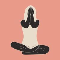 frau, die yoga und meditation praktiziert. mädchen in namaste-pose-übung. Meditation gesundheitliche Vorteile für Körper und Geist. Vektor-Illustration vektor