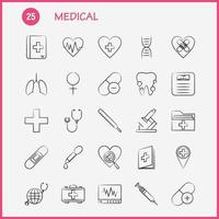 Medizinische handgezeichnete Symbole für Infografiken, mobiles Uxui-Kit und Druckdesign umfassen Zähne, Mund, Zahnarzt, medizinischer Blutdruck, Arzt, Arzt, Eps 10, Vektor