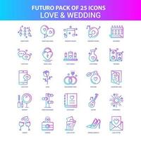 25 blaue und rosafarbene Futuro-Icon-Packs für Liebe und Hochzeit vektor