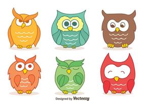 Färger Hand Drawn Owl Collection vektorer