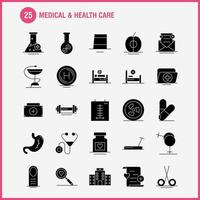 Solides Glyphensymbol für Medizin und Gesundheitswesen für Webdruck und mobiles Uxui-Kit wie Kolbenkrankenhausschild medizinische medizinische Medizindaten Fan-Piktogramm-Packvektor vektor