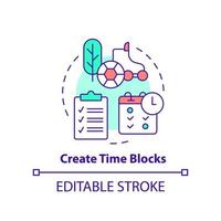 Konzeptsymbol für Zeitblöcke erstellen. Planung. Remote Work Produktivitätstipp abstrakte Idee dünne Linie Illustration. isolierte Umrisszeichnung. editierbarer Strich. vektor