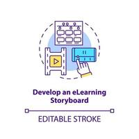 E-Learning-Storyboard-Konzept-Symbol entwickeln. Verkäufe Online-Schulungsvideos abstrakte Idee dünne Linie Illustration. isolierte Umrisszeichnung. editierbarer Strich. vektor