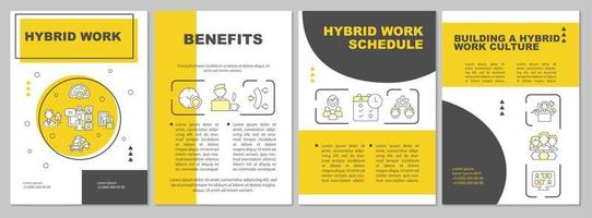 Gelbe Broschürenvorlage für hybride Arbeitsplätze. Haus und Büro. Broschürendesign mit linearen Symbolen. editierbare 4 Vektorlayouts für Präsentationen, Jahresberichte. vektor