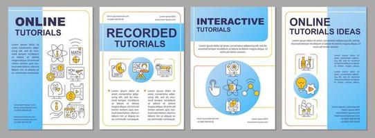 blaue broschürenvorlage für online-tutorials. pädagogische Inhalte. Broschürendesign mit linearen Symbolen. editierbare 4 Vektorlayouts für Präsentationen, Jahresberichte. vektor