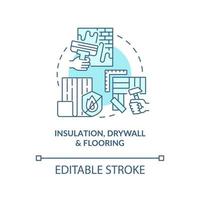 Isolierung, Trockenbau und Bodenbelag Türkis Konzept Symbol. Phase des Wohnungsbaus abstrakte Idee dünne Linie Illustration. isolierte Umrisszeichnung. editierbarer Strich. vektor