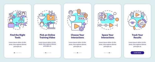 skapande pedagogisk video onboarding mobil app skärm. genomgång 5 steg redigerbar grafisk instruktioner med linjär begrepp. ui, ux, gui mall. vektor