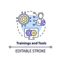 Trainings- und Werkzeugkonzept-Symbol. Geschäftsablauf. erstellen einer hybriden umgebung abstrakte idee dünne linienillustration. isolierte Umrisszeichnung. editierbarer Strich. vektor