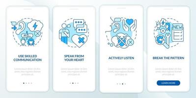 läkning relation efter argument blå onboarding mobil app skärm. genomgång 4 steg redigerbar grafisk instruktioner med linjär begrepp. ui, ux, gui mall. vektor