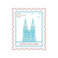 heuvelse kerk tilberg porto stämpel blå och röd linje stil vektor illustration