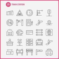 Bahnhofszeilensymbole, die für Infografiken, mobiles Uxui-Kit und Druckdesign festgelegt wurden, umfassen Eingang Bahnhof U-Bahn Zug Eisenbahn Eisenbahn Zeichen Symbolsatz Vektor