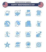 16 blaue Schilder für Usa-Unabhängigkeitstag-Ballgetränkefestival Cola Usa editierbare Usa-Tag-Vektordesign-Elemente vektor