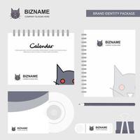 Cat-Logo-Kalender-Vorlage, CD-Cover, Tagebuch und USB-Marke, stationäre Verpackungsdesign-Vektorvorlage vektor