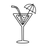 Cocktail-Doodle-Symbol. hand gezeichneter umriss bargetränk mit regenschirm. vektor