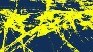 Vektor abstraktes geflecktes Muster mit Rissen aus gelb verschütteter Farbe auf blauem Hintergrund.