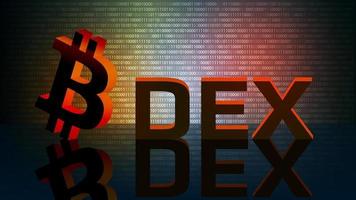dex decentraliserad utbyta och bitcoin symbol på speglad golv med digital bakgrund. dex tillåter du till utbyta kryptovalutor utan förmedlarna. vektor