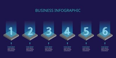 Schrittzahl-Diagrammvorlage für Infografik zur Präsentation für 6 Elemente mit blauem Licht
