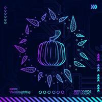 Thanksgiving-Cyberpunk-Design mit dunklem Hintergrund. abstrakte technologievektorfeiertagsillustration. vektor