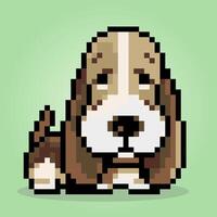 8-Bit-Pixel von Basset Hound Dog. Tiere für Asset-Spiele in Vektorgrafiken. Kreuzstichmuster. vektor