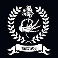 Arm des Skeletts mit Rose, Grunge-Vintage-Design-T-Shirts vektor