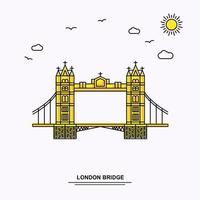 london bridge monument poster vorlage weltreise gelber illustrationshintergrund im linienstil mit beauture naturszene vektor