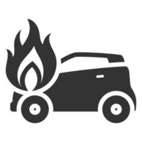 svart och vit ikon bil på brand vektor