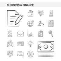 Geschäfts- und Finanzhand gezeichnete gesetzte Art der Ikone lokalisiert auf weißem Hintergrundvektor vektor