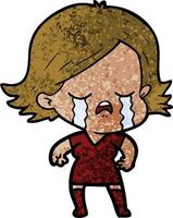 Retro-Grunge-Textur Cartoon-Mädchen weint vektor