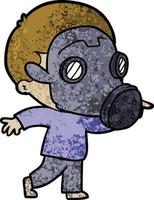 Retro-Grunge-Textur Cartoon-Mann mit Gasmaske zeigt vektor